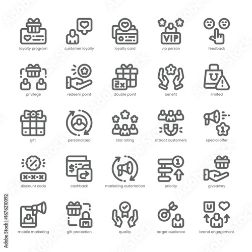 Loyalty Program Icon pack for your website, mobile, presentation, and logo design. Loyalty Program Icon outline design. Vector graphics illustration and editable stroke.