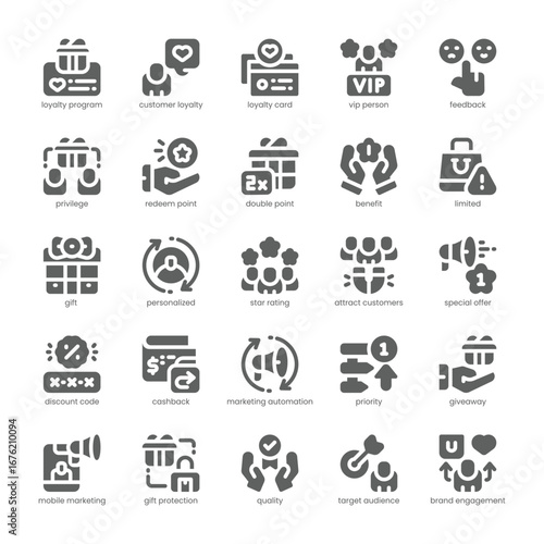 Loyalty Program Icon pack for your website, mobile, presentation, and logo design. Loyalty Program Icon solid design. Vector graphics illustration and editable stroke.