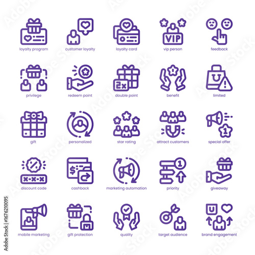 Loyalty Program Icon pack for your website, mobile, presentation, and logo design. Loyalty Program Icon line basic color design. Vector graphics illustration and editable stroke.