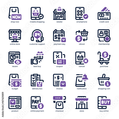Shop Subscription Icon pack for your website, mobile, presentation, and logo design. Shop Subscription Icon dual tone design. Vector graphics illustration and editable stroke.