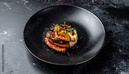 Gourmet mushroom and rice dish on a plate