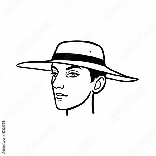 Elegant woman wearing a wide-brimmed hat, a stylish vintage-inspired look for fashion, beauty and lifestyle branding, originally a scalable vector graphic