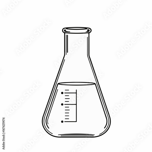 Precise science measurements with laboratory flask for chemistry research, vector line art for education material, elegant design for scientific studies