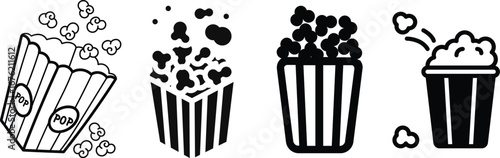 Popcorn icon set.bucket box cinema concept. vector icon can be used for watching movie take away food snack. popcorn symbol template for graphic and web design collection logo vector illustration.