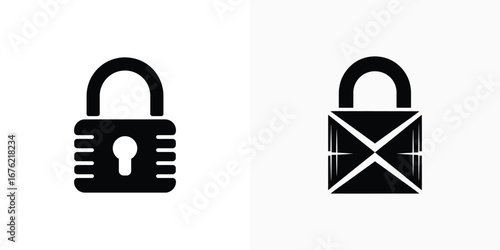 Two Black Padlock Icons with a Keyhole and Envelope on a White Background
