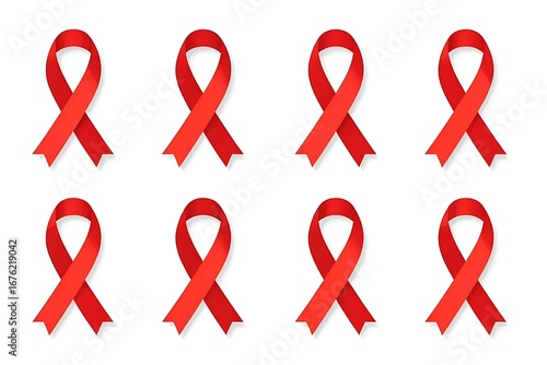 Ribbon icons collection symbolizing hiv aids support, world aids day campaign, health awareness, medical solidarity, charity events, and prevention education design isolated on white background
