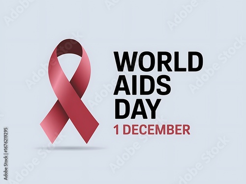 World aids day awareness poster with red ribbon symbolizing hiv prevention, solidarity, healthcare education, medical campaign support, charity advocacy and global health awareness design isolated