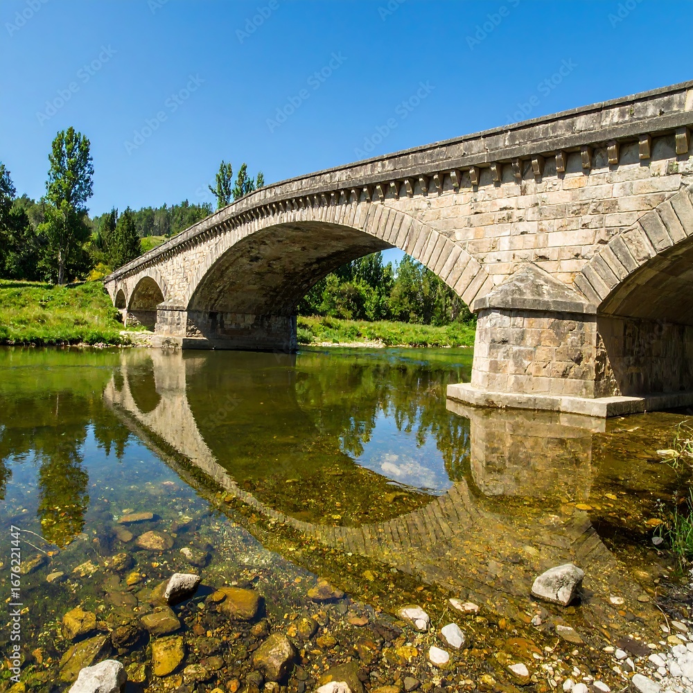 Fototapeta premium Stone arch bridge over a calm river