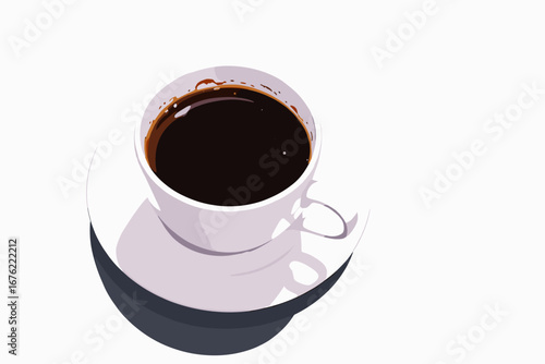 Steaming cup of rich black coffee on a saucer, perfect for morning energy and cafe ambiance