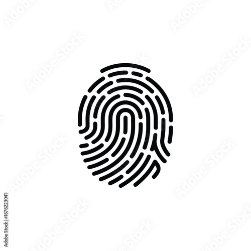 Black Fingerprint Scan on White Background, Security Identity Identification