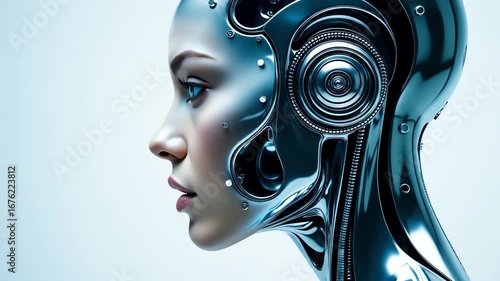 Futuristic female android with metallic features and advanced design  