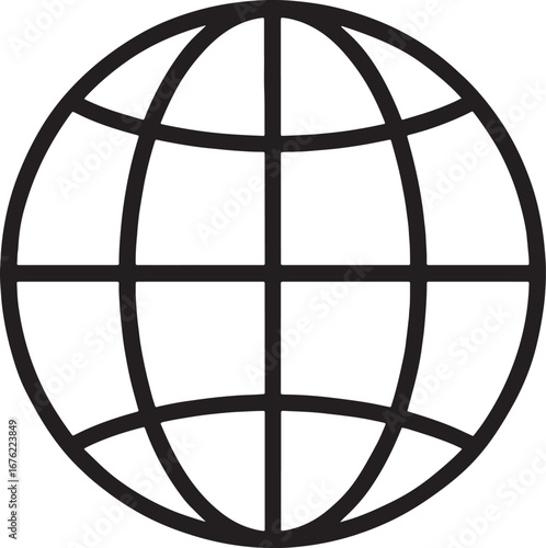 Black Outline Globe Icon Representing Global Connectivity and the Internet world earth