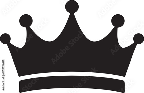 Black Silhouette of a Royal Crown with Five Points on White Background king queen