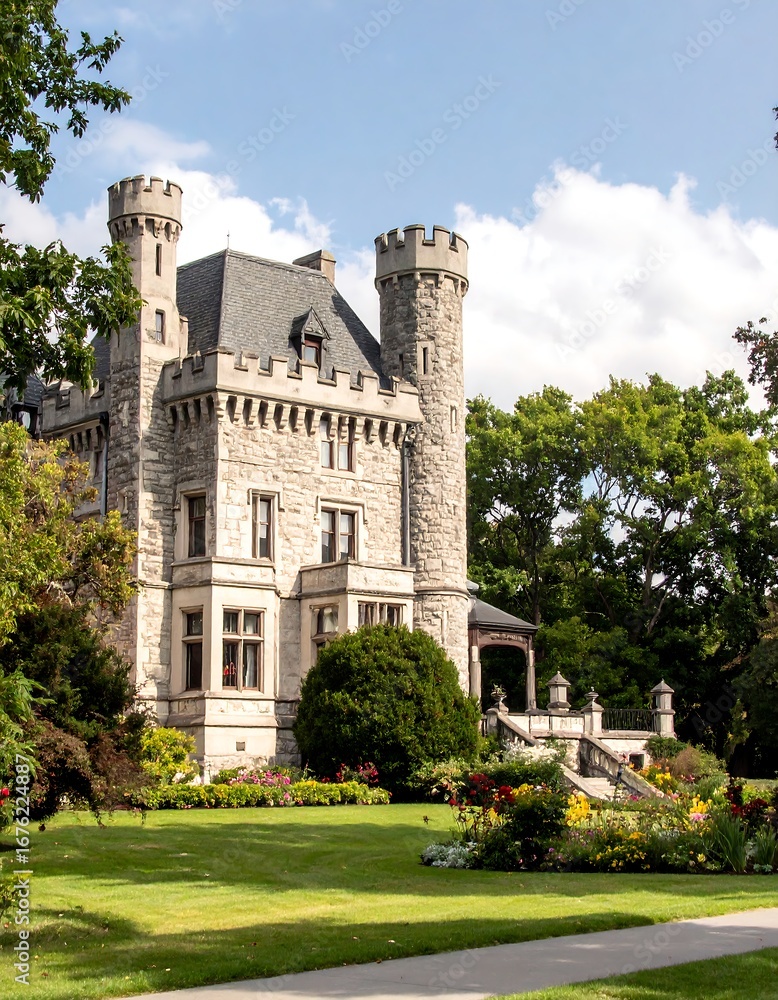 Fototapeta premium Stone castle with gardens