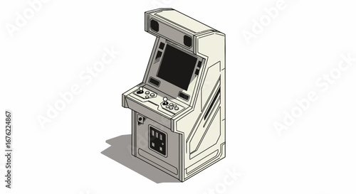 Retro arcade machine in isometric style with minimalistic design