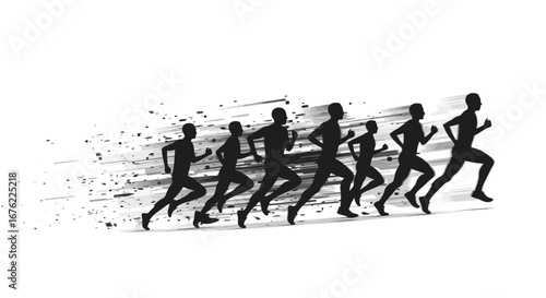 Dynamic silhouette of runners in motion with abstract speed effect