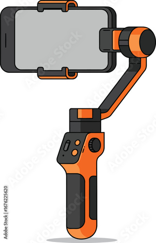 A high-tech electronic handheld gimbal stabilizer for smartphones, providing smooth, professional-grade video recording and photography, essential for mobile content creators and filmmakers.