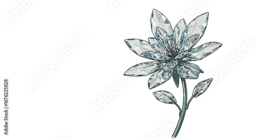 Elegant crystal flower on white background: vintage 3d crystal art