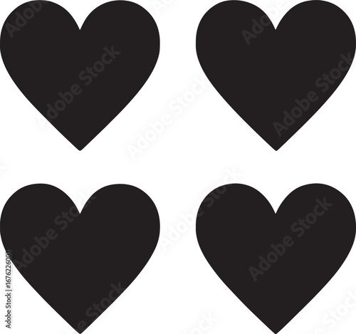Four Black Heart Shapes Arranged in a Grid on White Background hearts love