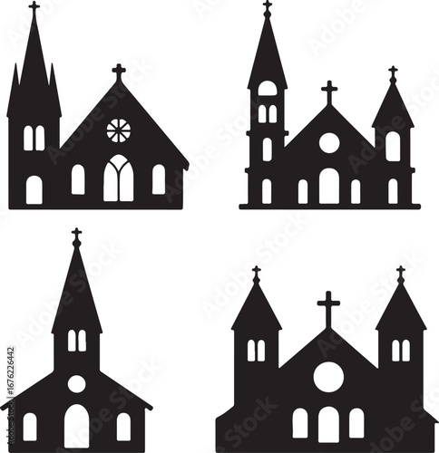 church set vector silhouttee on white background
