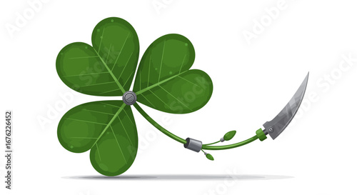 Leaf blade concept art with four-leaf clover and knife design