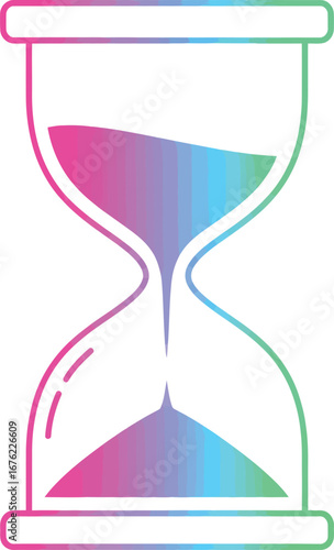 A vibrant, futuristic hourglass with a captivating neon-gradient glow, symbolizing the swift passage of time and the concept of a countdown in a visually dynamic and modern aesthetic.