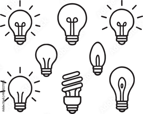 Light Bulb Icons Incandescent LED and Fluorescent Bulb Designs idea innovation