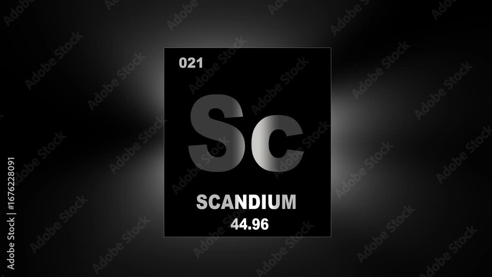 Scandium Element 21 of Periodic Table. Seamlessly looping 3D animation on glowing atom background with orbiting electrons. Design shows name, atomic weight and element number for science design. Scandium Element 21 of Periodic Table. Seamlessly looping 3D animation on glowing atom background with orbiting electrons. Design shows name, atomic weight and element number for science design.