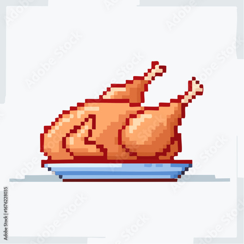 Pixel Art Roast Chicken Icon, Meat Illustration