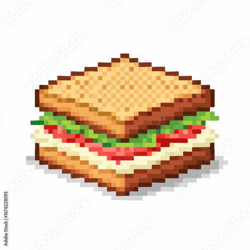 Club Sandwich Pixel Art Icon, 8-Bit Retro Food