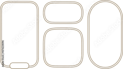 Set of Four Rounded Rectangular Frames with Double Outline borders oval