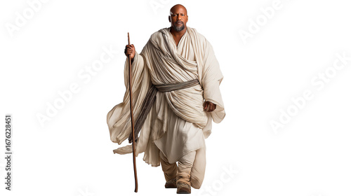 Amos full body PNG on transparent background. Biblical prophet Amos in simple robe, bare feet, humble stance, symbol of faith, truth, and divine calling from the Old Testament.