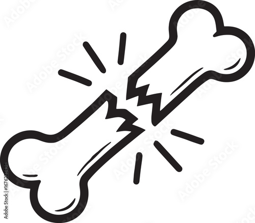 Stylized Black and White Icon of a Broken Bone fracture injury