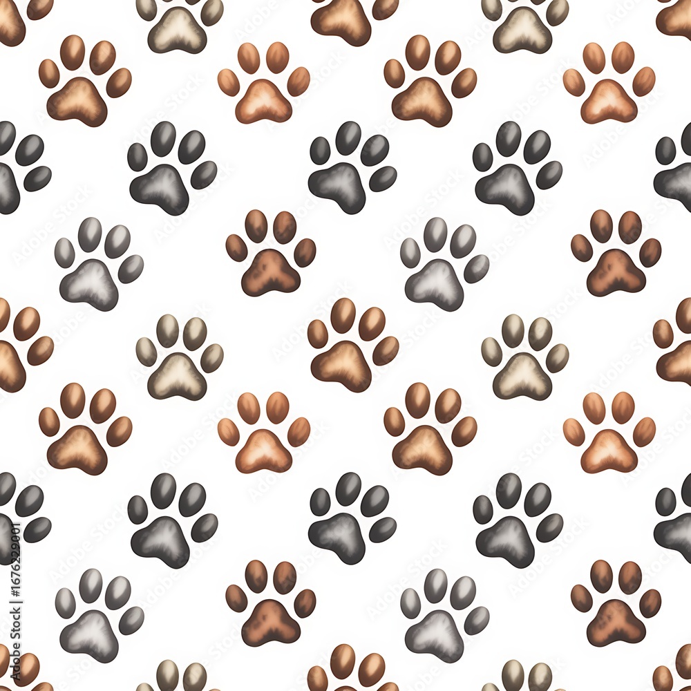 Obraz premium Cat Paw Seamless Pattern – Cute Pet Paw Print Digital Paper with Kittens, Dogs, and Animal Footprint Background for Scrapbooking & Crafts