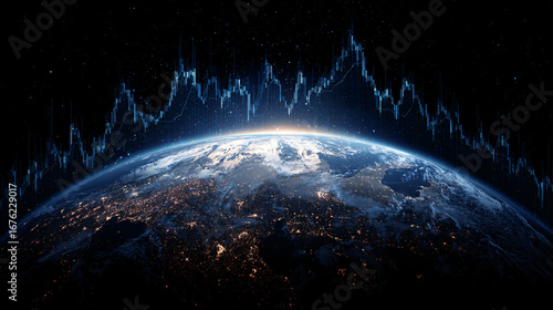 Global economic and investment trends are shown through stock market statistics graphs. Ai generate.