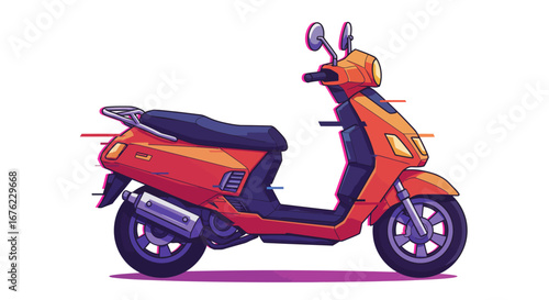 Vibrant retro scooter in dynamic style with bold colors and modern design