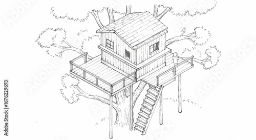 Charming treehouse sketch: outdoor adventure and nature retreat