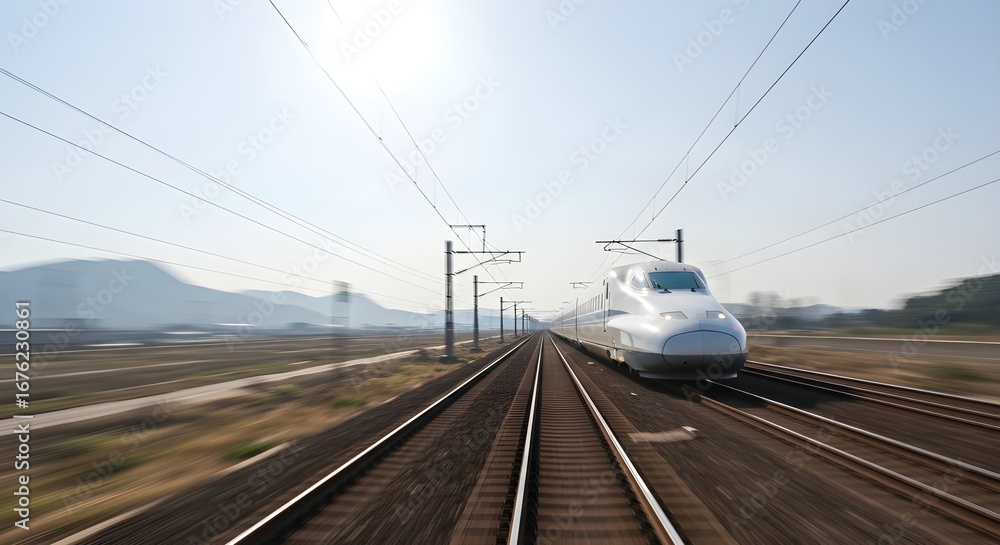 Fototapeta premium High-speed bullet train passing through landscape