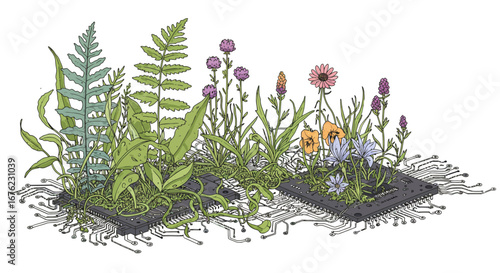 Floral nature meets technology: plants growing from circuit boards