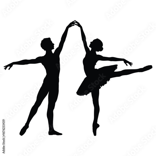 Ballet dancers in a graceful pose silhouette