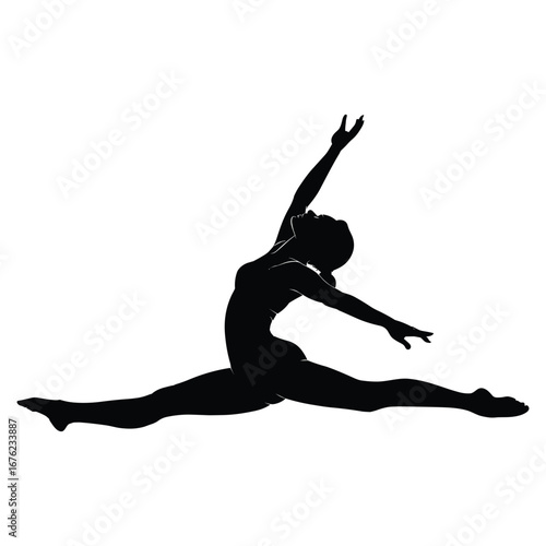 Graceful gymnast performing a split leap silhouette