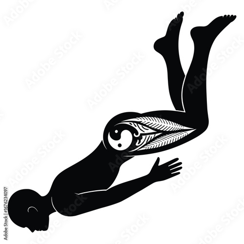 Man in silhouette with yin yang symbol inside body silhouette