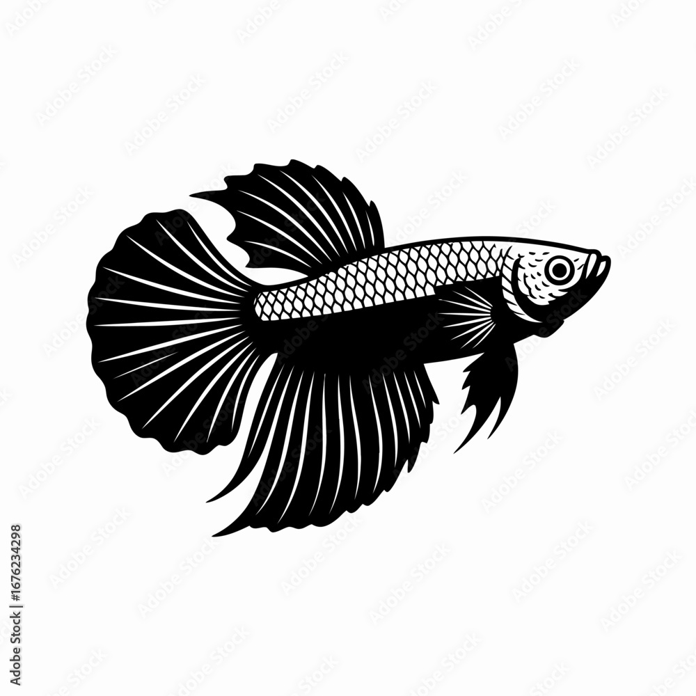 Fototapeta premium Elegant black and white illustration of a betta fish