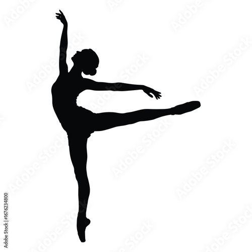 Elegant ballerina performing a graceful arabesque dance pose silhouette