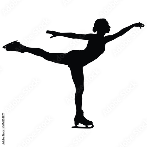 Figure skater performing an arabesque pose silhouette