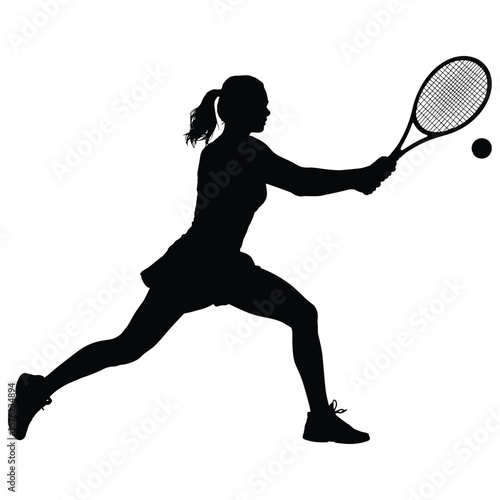 Woman tennis player hitting forehand shot silhouette