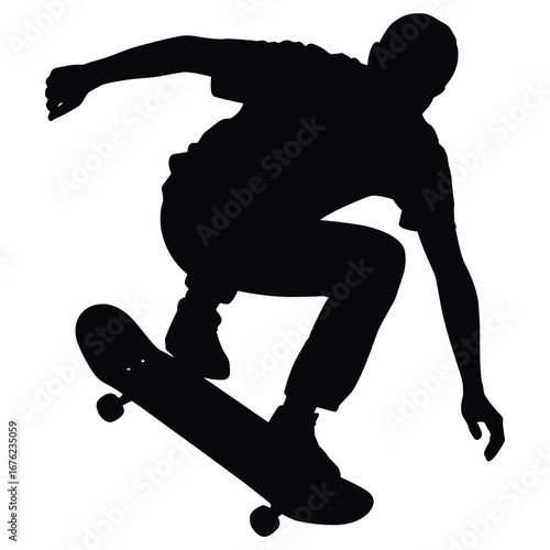 Dynamic skateboarder performing trick silhouette