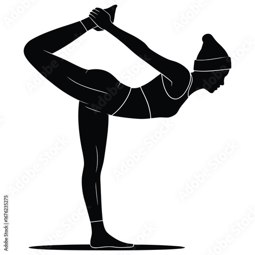 Woman practicing yoga dancer pose silhouette