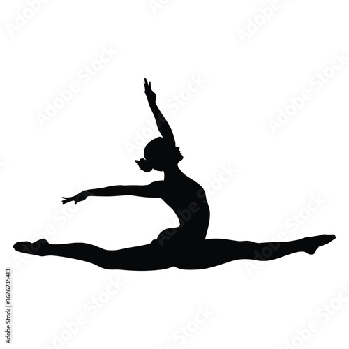 Graceful gymnast performing a split leap silhouette
