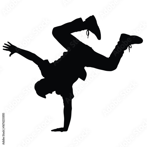Dynamic breakdancer performing an acrobatic move silhouette